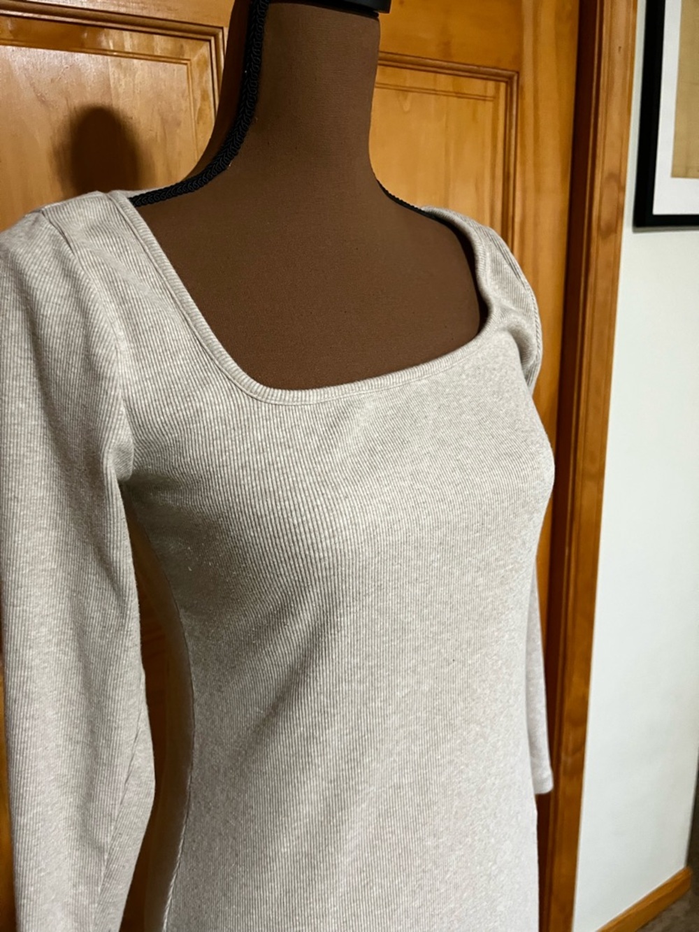 Old Navy Ribbed Oatmeal Square Neck Long Sleeve Maxi Dress - Picture 2 of 5